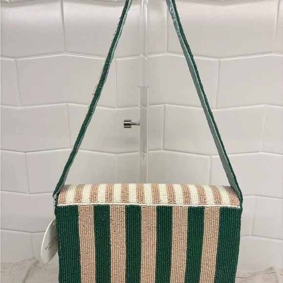 Altar'd State Beaded Shoulder Bag - Green and Beige Striped - Boho - Picture 2 of 12